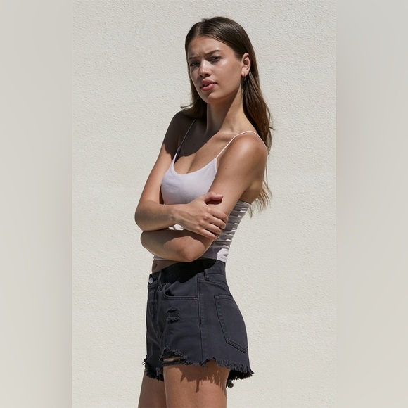 🆕 PACSUN Black Ripped High Waisted Denim Festival Shorts SIZE 25 - Picture 3 of 7